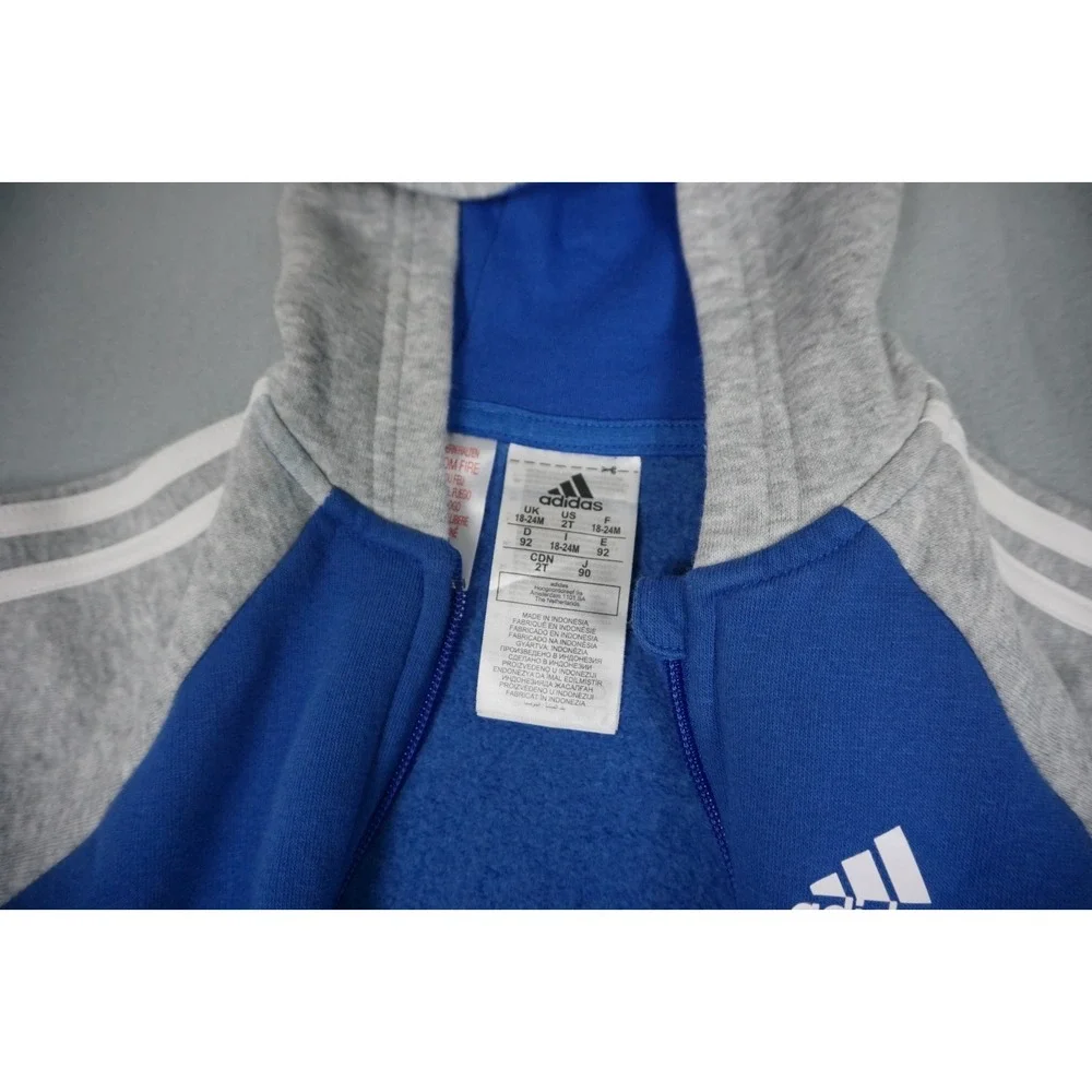Adidas Boys Zip Up Jogger Tracksuit Set - Blue and Gray Size 2T
